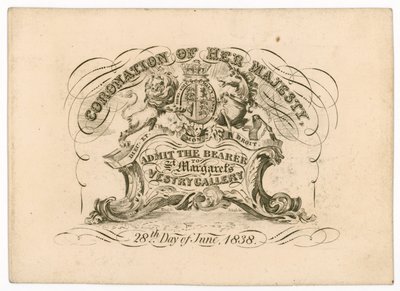 Entrada a la Galería de la Sacristía de Santa Margarita, para la coronación de la Reina Victoria, 28 de junio de 1838, frente de English School