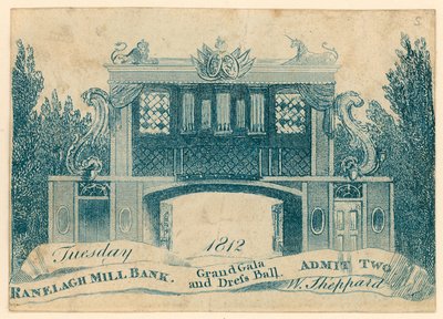 Entrada a una gran gala y baile de disfraces en los Jardines Ranelagh, Millbank, Londres. 1812 de English School