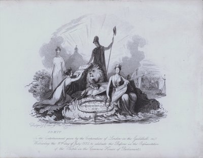 Entrada a entretenimiento en el Guildhall proporcionado por la Corporación de la Ciudad de Londres para celebrar la aprobación de la Gran Ley de Reforma de 1832 por la Cámara de los Comunes de English School