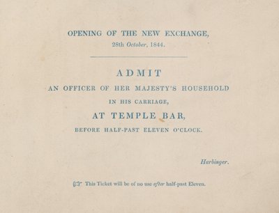 Entrada para la inauguración del nuevo Royal Exchange, Londres, el 29 de octubre de 1844 de English School