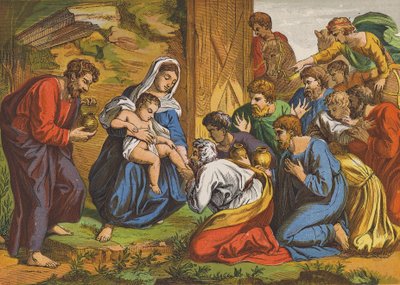 Adoración de los Reyes Magos (litografía en color) de English School