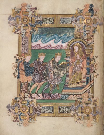 Adoración de los Reyes Magos, Add. 49598, f.24v, de la Bendición de San Aethelwold, 971-984 (vitela) de English School
