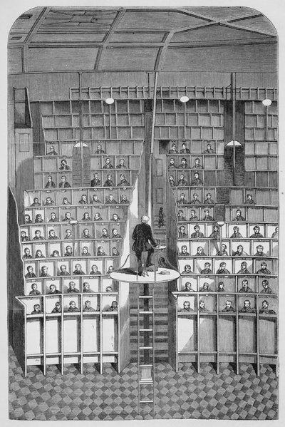 Escuela de Adultos en la Capilla, en el Sistema Separado, en la Casa de Corrección de Surrey, Wandsworth, de Las Prisiones Criminales de Londres y Escenas de la Vida en Prisión por Henry Mayhew y John Binny de English School