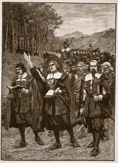 Avance de los Covenanters a través de la frontera hacia Inglaterra, ilustración de la Historia Ilustrada de Inglaterra de Cassell de English School
