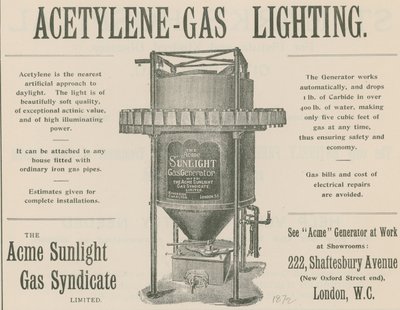 Anuncio de Iluminación de Gas Acetileno de English School