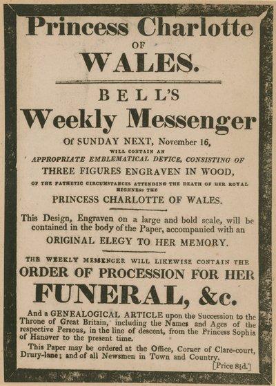 Anuncio de Bells Weekly Messenger del domingo, 16 de noviembre de 1817 de English School