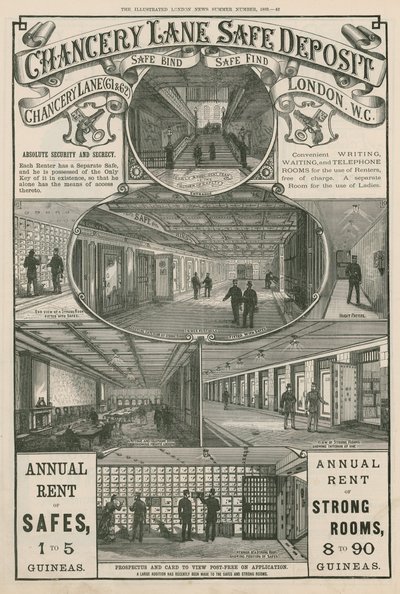 Anuncio de Chancery Lane Safe Deposit, 61 y 62 Chancery Lane, Londres de English School