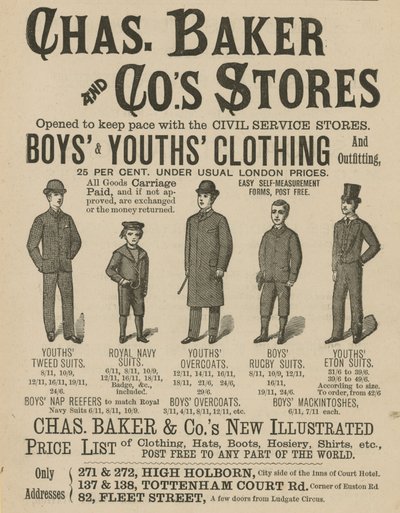 Anuncio de las tiendas de Chas Baker & Co de English School