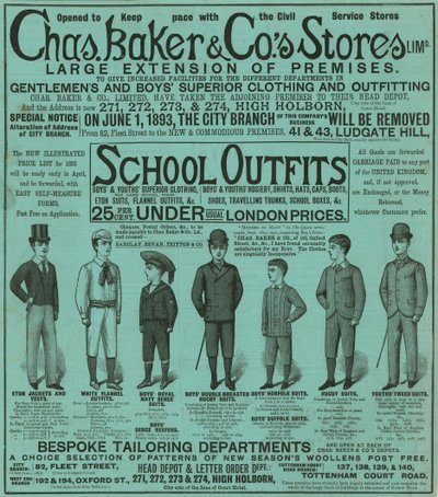 Anuncio de las tiendas de Chas Baker & Co de English School