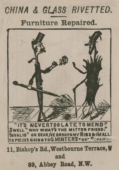 Anuncio de G Minter; caricatura de English School