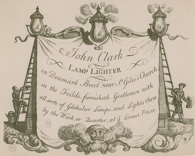 Anuncio para John Clarke, encendedor de lámparas, Denmark Street, Londres de English School
