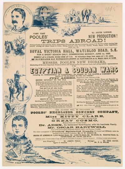 Anuncio de los Viajes al Extranjero de Joseph Poole, Royal Victoria Hall, Walterloo Road, Londres de English School