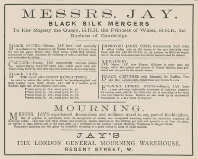 Anuncio de Messrs Jay, El Almacén General de Luto de Londres, Regent Street de English School