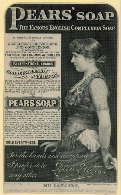 Anuncio de Pears Soap con la actriz Lillie Langtry de English School