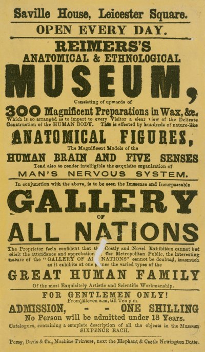 Anuncio del Museo Anatómico y Etnológico de Reimers de English School