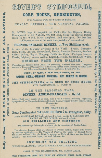 Anuncio para el Simposio de Soyer, Gore House, Kensington de English School