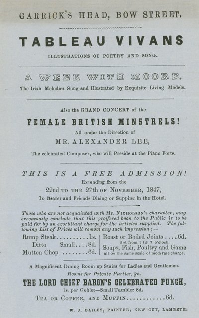 Anuncio de Tableau Vivans, ilustraciones de poesía y canción, Garrick