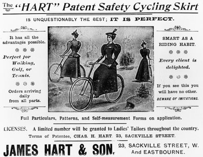 Anuncio de la falda de ciclismo de seguridad patentada por Hart, c.1897 de English School