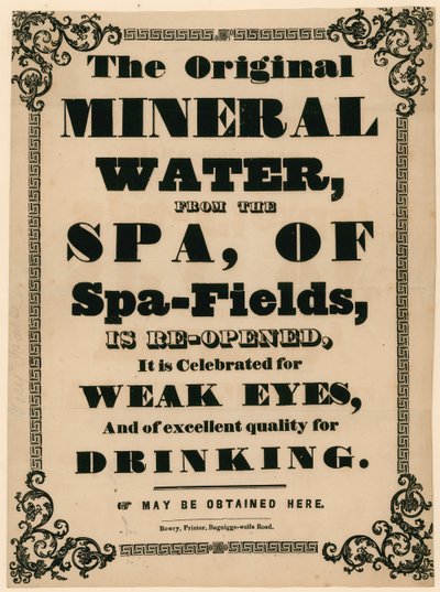 Anuncio para El Agua Mineral Original del Spa de Spa-Fields de English School