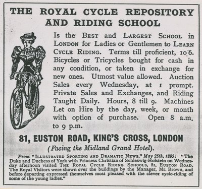 Anuncio del Depósito Real de Bicicletas y Escuela de Equitación de English School