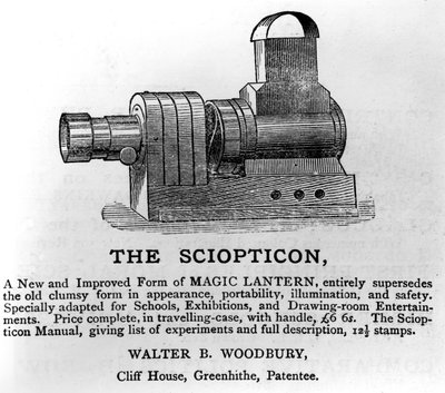 Anuncio de The Sciopticon, c.1860s (papel impreso) de English School