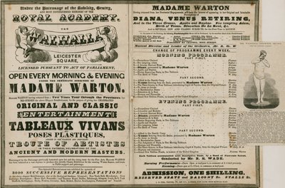 Anuncio de The Walhalla, Leicester Square, bajo la dirección de Madame Warton de English School
