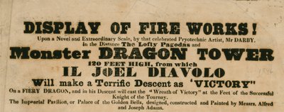 Anuncio de un espectáculo de fuegos artificiales, Vauxhall Gardens, Londres de English School
