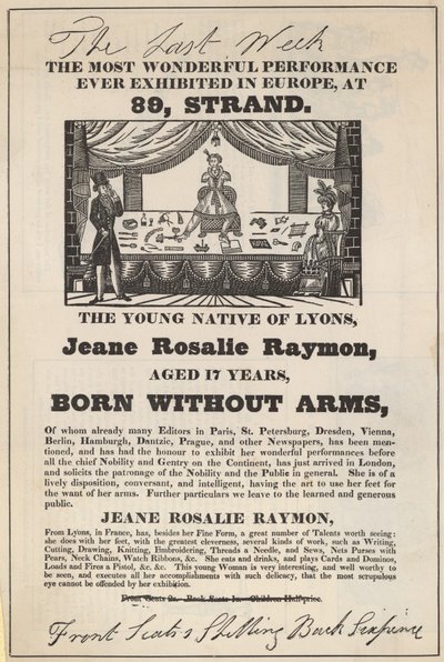 Anuncio de una aparición de Jeane Rosalie Raymon de English School