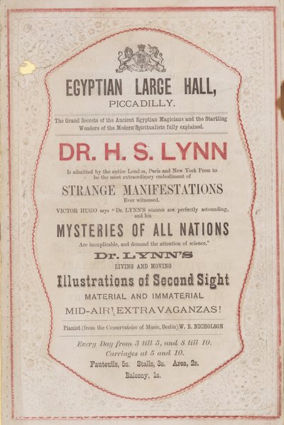 Anuncio de la aparición del Dr. H. S. Lynn en el Salón Egipcio de English School
