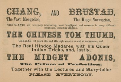 Anuncio de apariciones de Chang, Brustad, El Pulgarcito Chino y El Adonis Enano de English School
