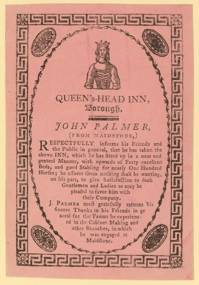 Anuncio para la Posada Queens Head, Borough, Londres de English School