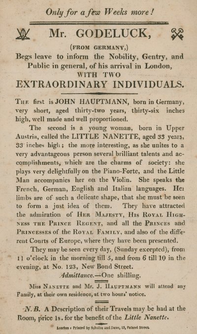Anuncio de la aparición de dos individuos extraordinarios de English School