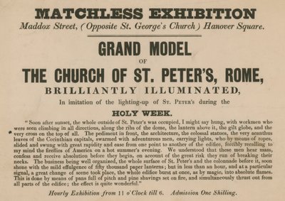 Anuncio de la exhibición de un modelo de la Iglesia de San Pedro, Roma de English School