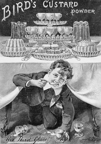 Anuncio de Birds Custard Powder, de The King, 1 de junio de 1901 de English School