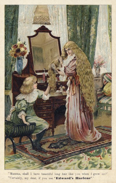 Anuncio de Edwards Harlene, productor y restaurador de cabello de English School