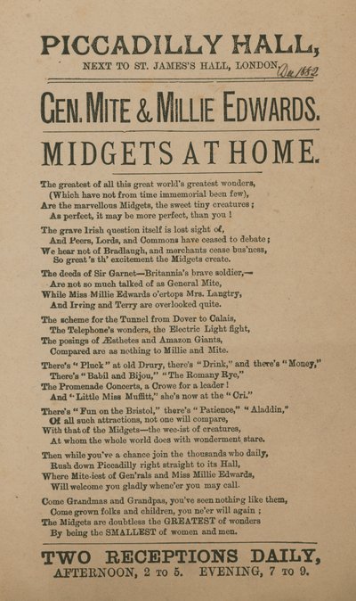 Anuncio de General Mite y Millie Edwards de English School