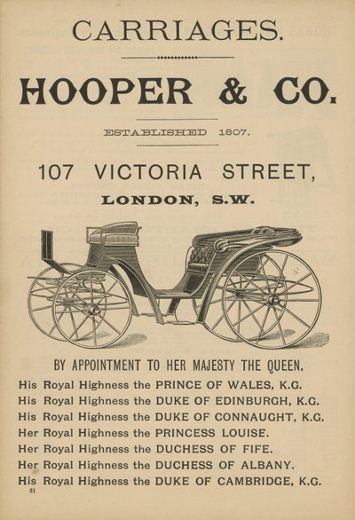 Anuncio de carruajes de Hooper & Co de English School