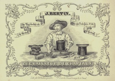 Anuncio de J Bertin, limpiador de sombreros, Gante, Bélgica de English School