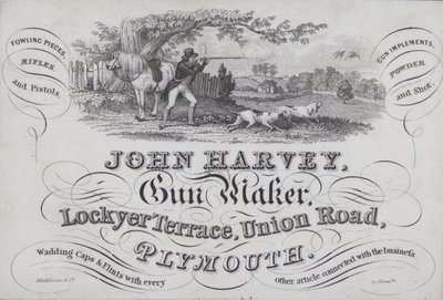 Anuncio de John Harvey, fabricante de armas, Plymouth, Devon de English School