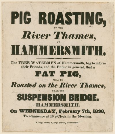 Anuncio de asado de cerdo en el río Támesis de English School
