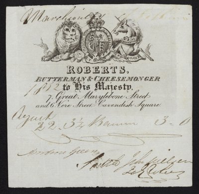 Anuncio de Roberts, vendedor de mantequilla y quesero, Londres de English School