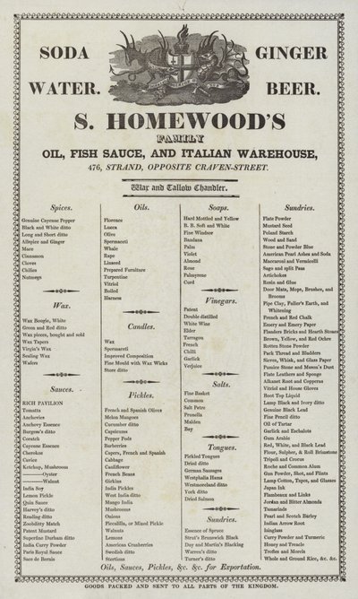 Anuncio de S Homewoods, aceite, salsa de pescado y almacén italiano de English School