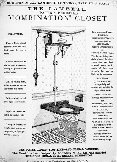 Anuncio del Inodoro Combinado de Pedestal Patentado de Lambeth, c.1890 de English School
