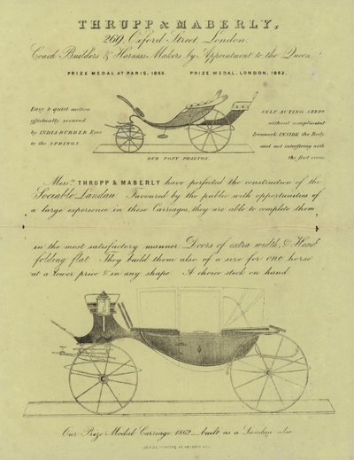 Anuncio de Thrupp & Maberley, fabricantes de carruajes y arneses de English School