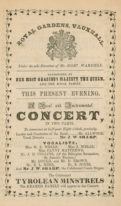 Anuncio de los Jardines de Vauxhall, Londres de English School