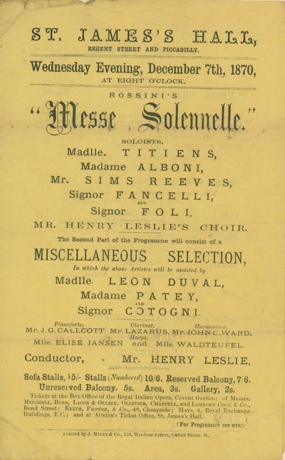 Anuncio de una producción de la Misa Solemne de Rossini de English School