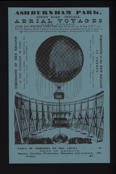 Anuncio de ascensos en globo cautivo desde Ashburnham Park, King