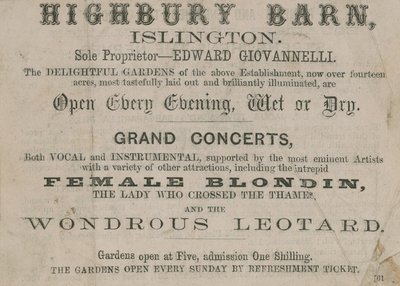 Anuncio para la Taberna Highbury Barn de English School