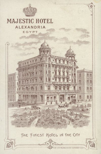 Anuncio del Hotel Majestic, Alejandría, Egipto de English School