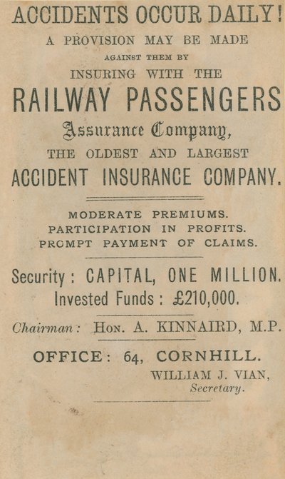 Anuncio de la Railway Passenger Assurance Company de English School